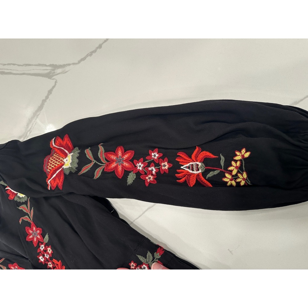 Farm Rio Embroidered Wide‎ Leg Floral Jumpsuit Small Black Floral Anthropologie - Picture 13 of 16